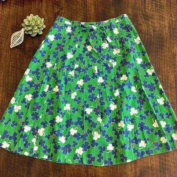 Royal Stuart | Vintage 70’s Midi Skirt w/Clovers & Ladybugs, Pin-tucked Stripes - Picture 1 of 8